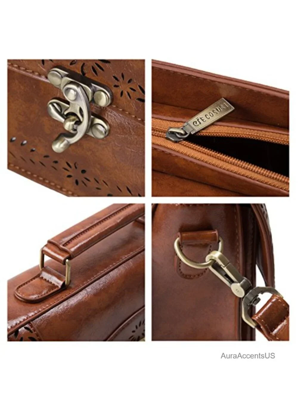 Vintage PU Leather Satchel Crossbody Bag Work Messenger